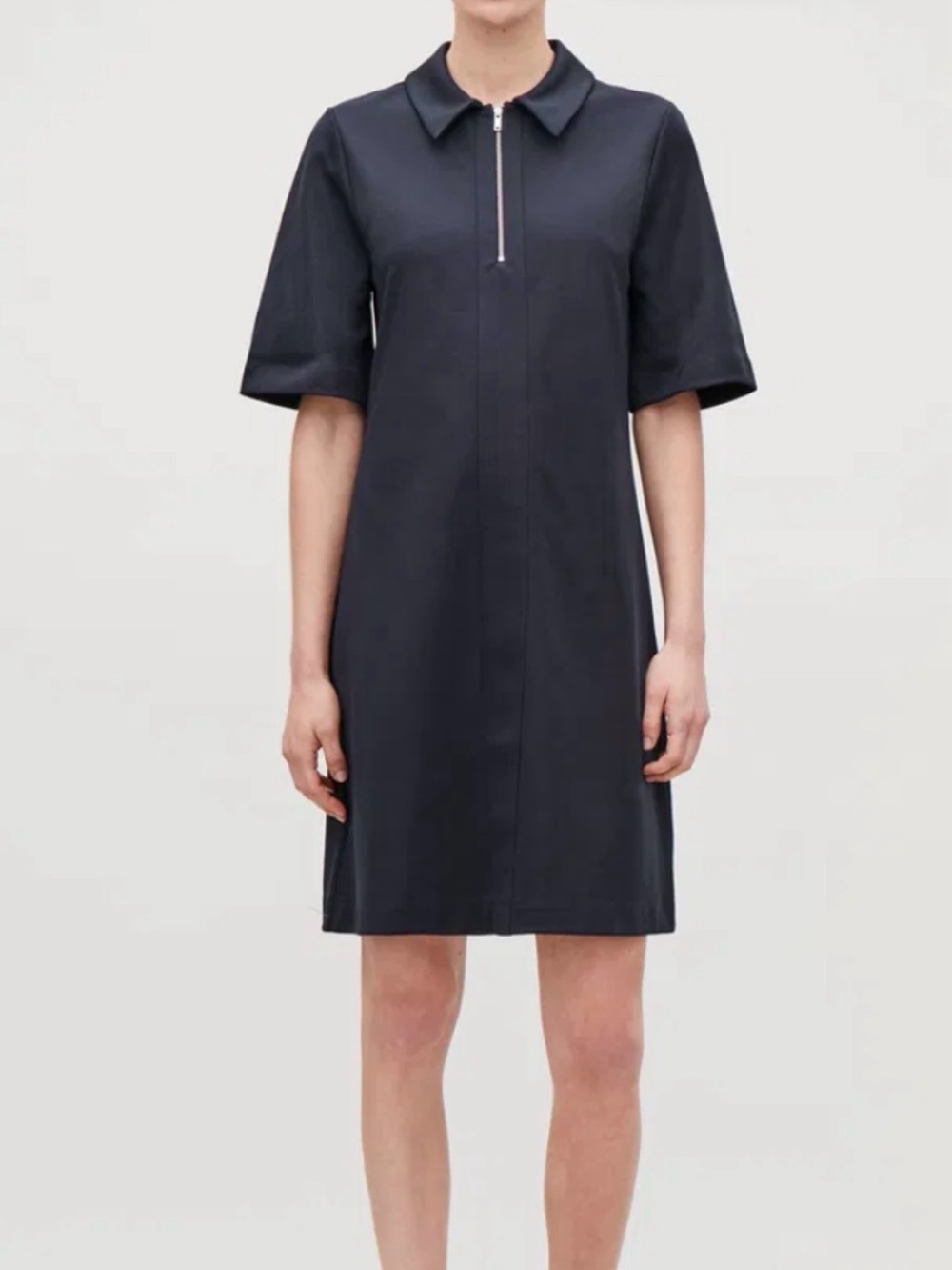 COS Navy Zip Front Dress • Short Sleeve • Minimalist • Size S